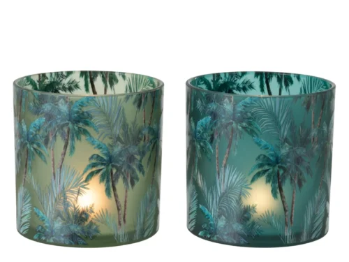 Set van 2 Windlicht Saardira glas met palmprint, meerkleurig, 15 cm hoog