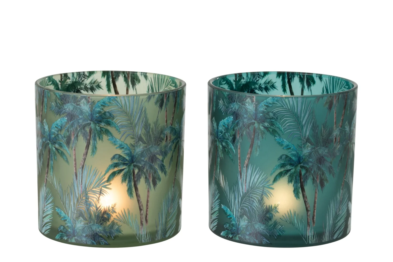 Set van 2 Windlicht Saardira glas met palmprint, meerkleurig, 15 cm hoog