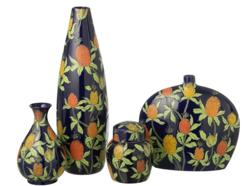 Neeltun ananasvaas van meerkleurig porselein, 53 cm hoog, met opvallende ananasvorm en decoratief bloemmotief