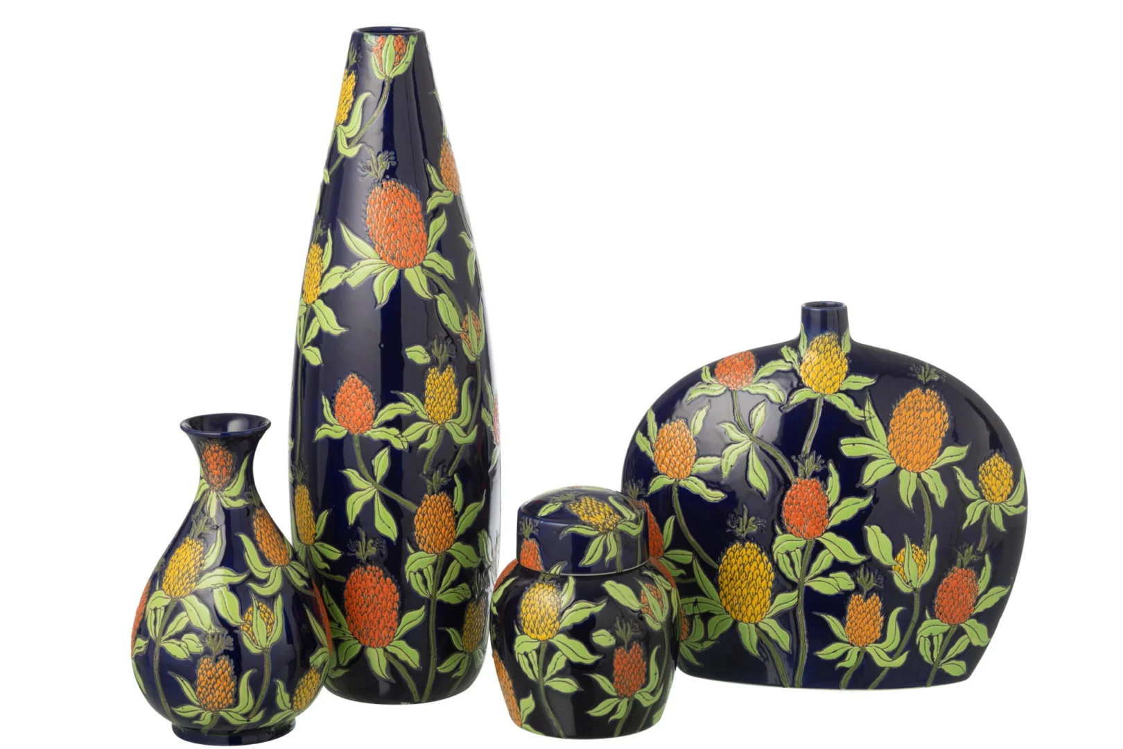 Neeltun ananasvaas van meerkleurig porselein, 53 cm hoog, met opvallende ananasvorm en decoratief bloemmotief