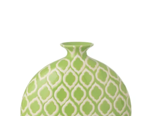 Hansello porseleinen vaas groen-wit met geblokt patroon, H33 cm