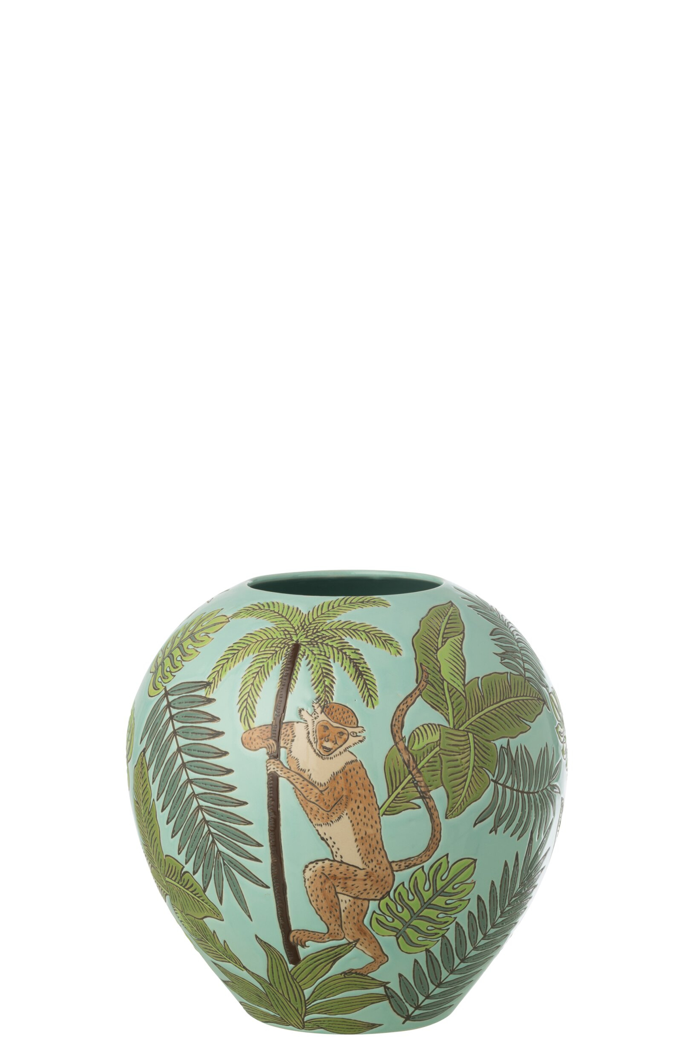 Apenvaas Klady porselein, meerkleurig met aap- en bladmotief, H26 cm, speelse decoratieve blikvanger