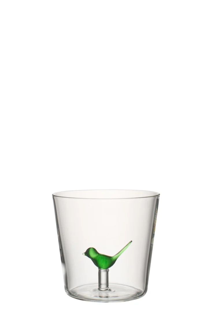 Drinkglas Moorry glas groen met elegant vogelaccent en compacte, heldere vorm
