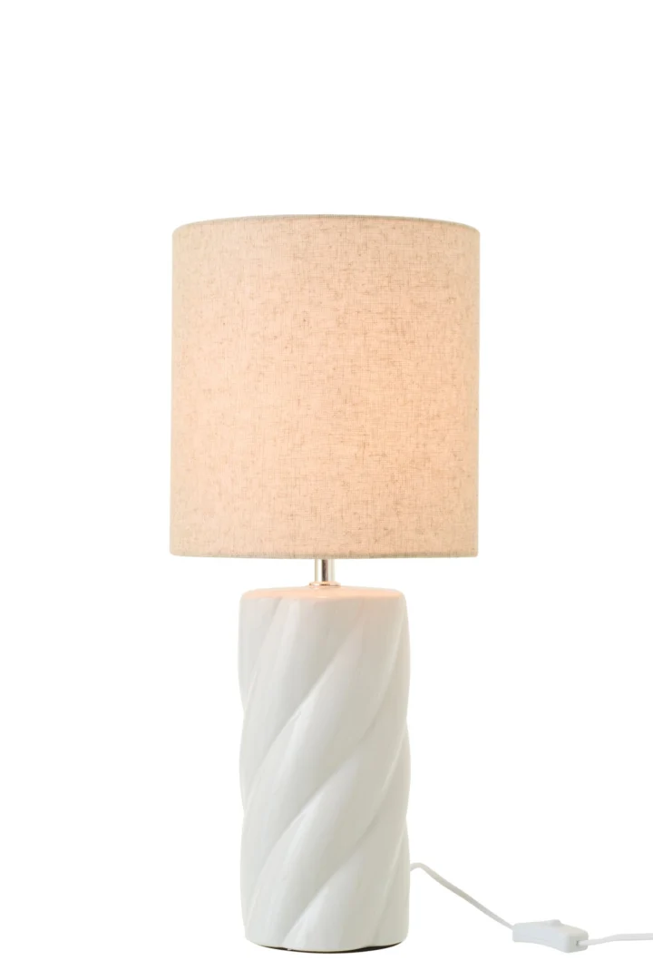 Tafellamp Fendal keramiek H53 cm met witte textielen kap en draaivormige voet