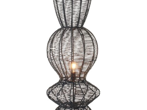 Vloerlamp Fernu zwart H135 cm met open geweven metalen frame en slanke, organische vorm