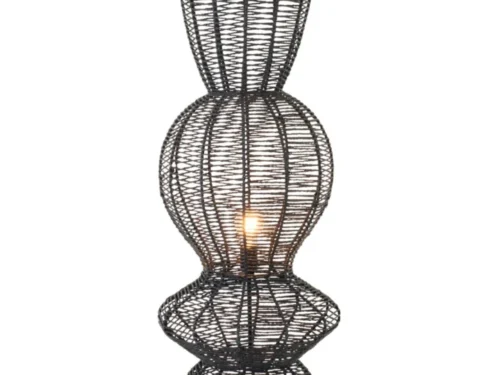 Vloerlamp Fernu zwart H135 cm met open geweven metalen frame en slanke, organische vorm