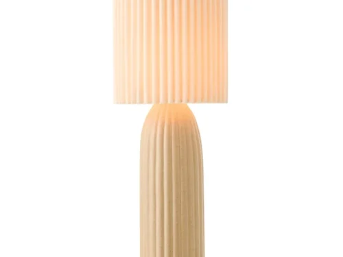Vloerlamp Permil keramiek H91 cm met ribbelige kap en warme beige afwerking