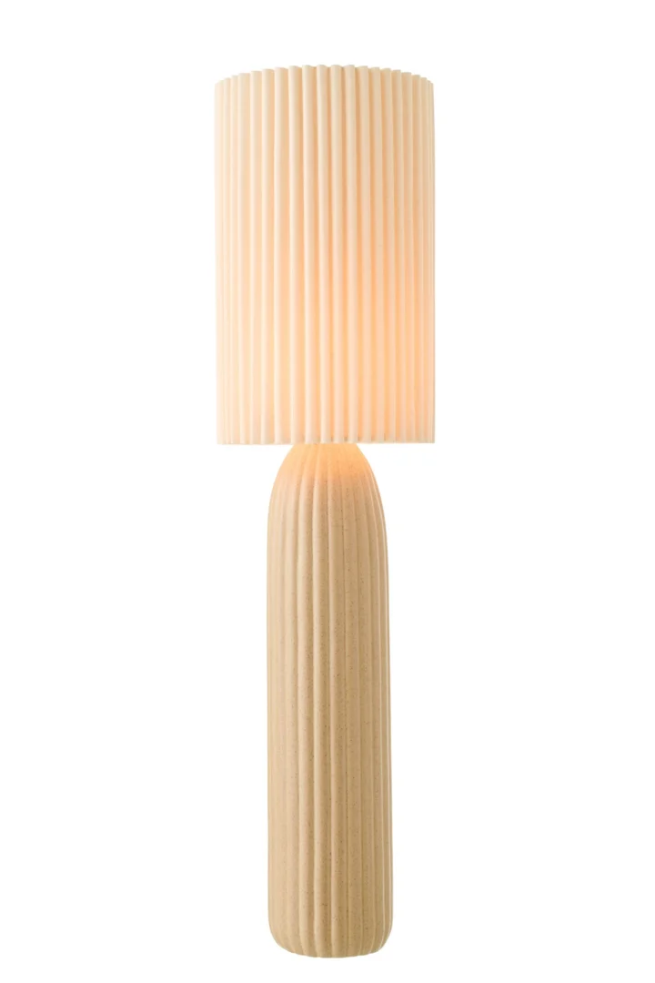 Vloerlamp Permil keramiek H91 cm met ribbelige kap en warme beige afwerking