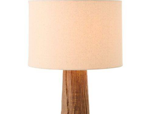 Tafellamp Trulond keramiek H43 cm met beige kap en donkerbruine houten voet, warme sfeerverlichting