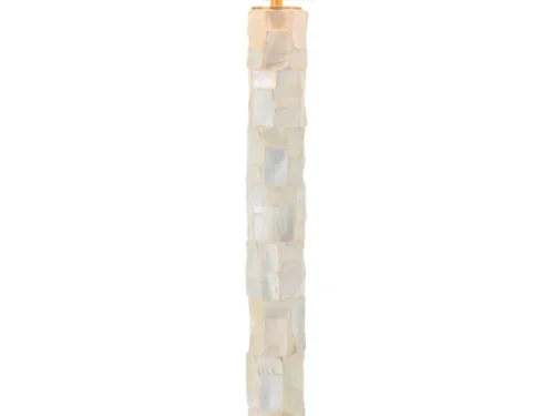 Vloerlamp Jiemand Wit H156,2 cm met beige kap, schelpzuil en gouden voet voor een rustige, natuurlijke sfeer