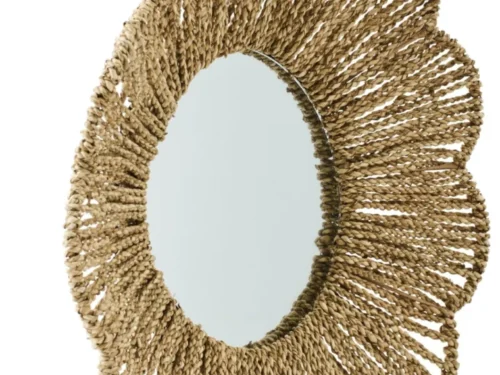 Spiegel Treedir Naturel met organisch zeegrasframe en ronde spiegel, warm en natuurlijk van uitstraling