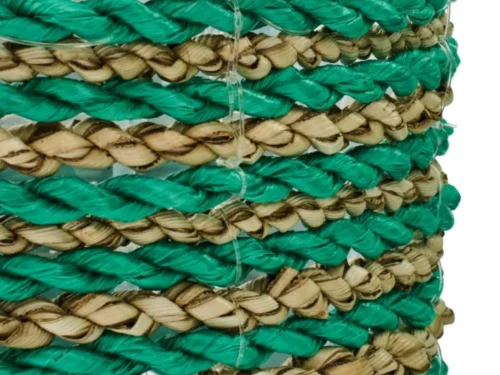 Bloempot Naammol set van 3 van raffia en zeegras, groen-naturel, handgevlochten met gestreepte afwerking