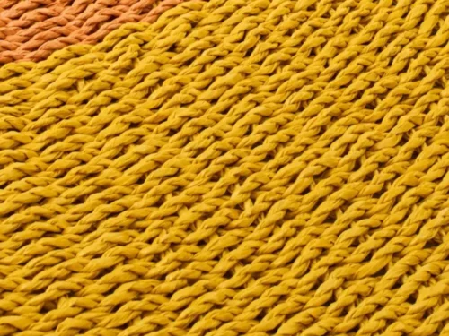 Vloerkleed Hierdor geel raffia met warme geel-donkeroranje strepen, 150 x 150 cm