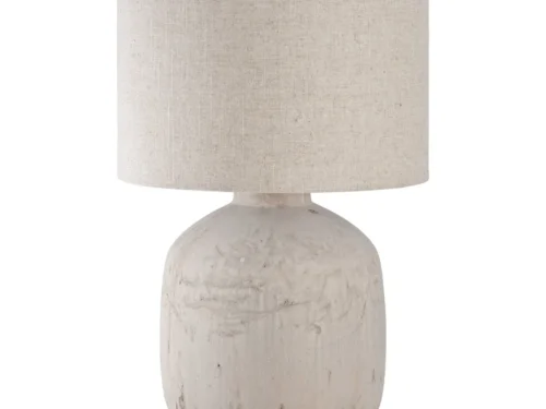Tafellamp Skeinnone keramiek H46,5 cm met lichtbruine steenstructuur en beige lampenkap