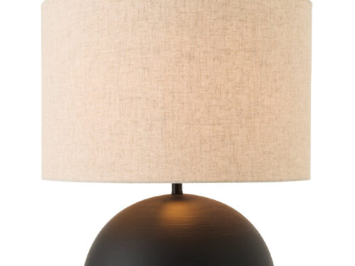 Tafellamp Geeltine met zwarte keramische basis, beige kap en moderne ronde vorm, H62 cm