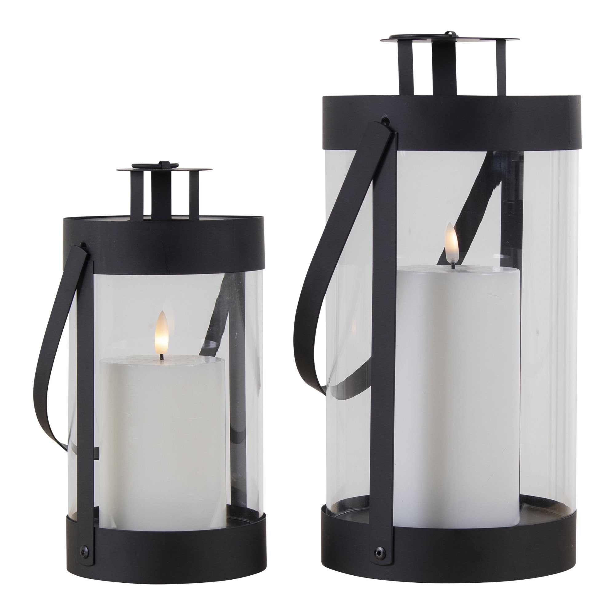 Windlicht Triedi Staal Zwart H24 cm - Set van 2