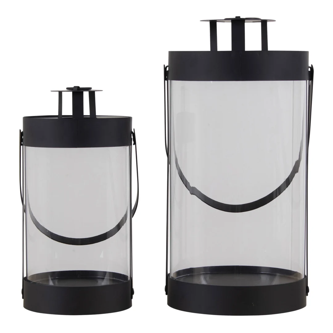 Windlicht Triedi Staal Zwart H24 cm - Set van 2 - Afbeelding 2