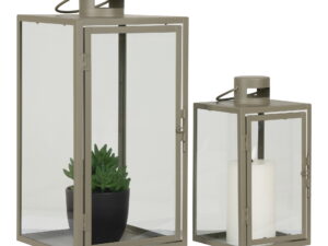 Windlicht Breemmira Staal Groen H25,5 cm - Set van 2