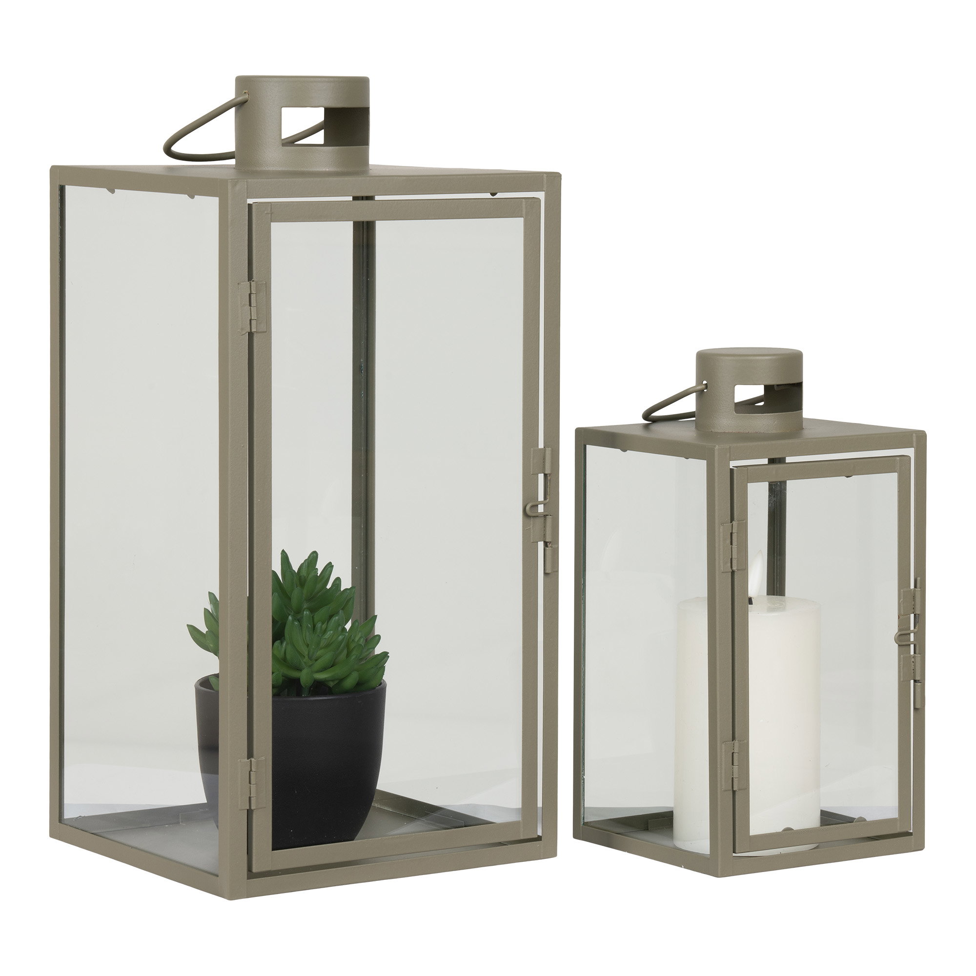 Windlicht Breemmira Staal Groen H25,5 cm - Set van 2
