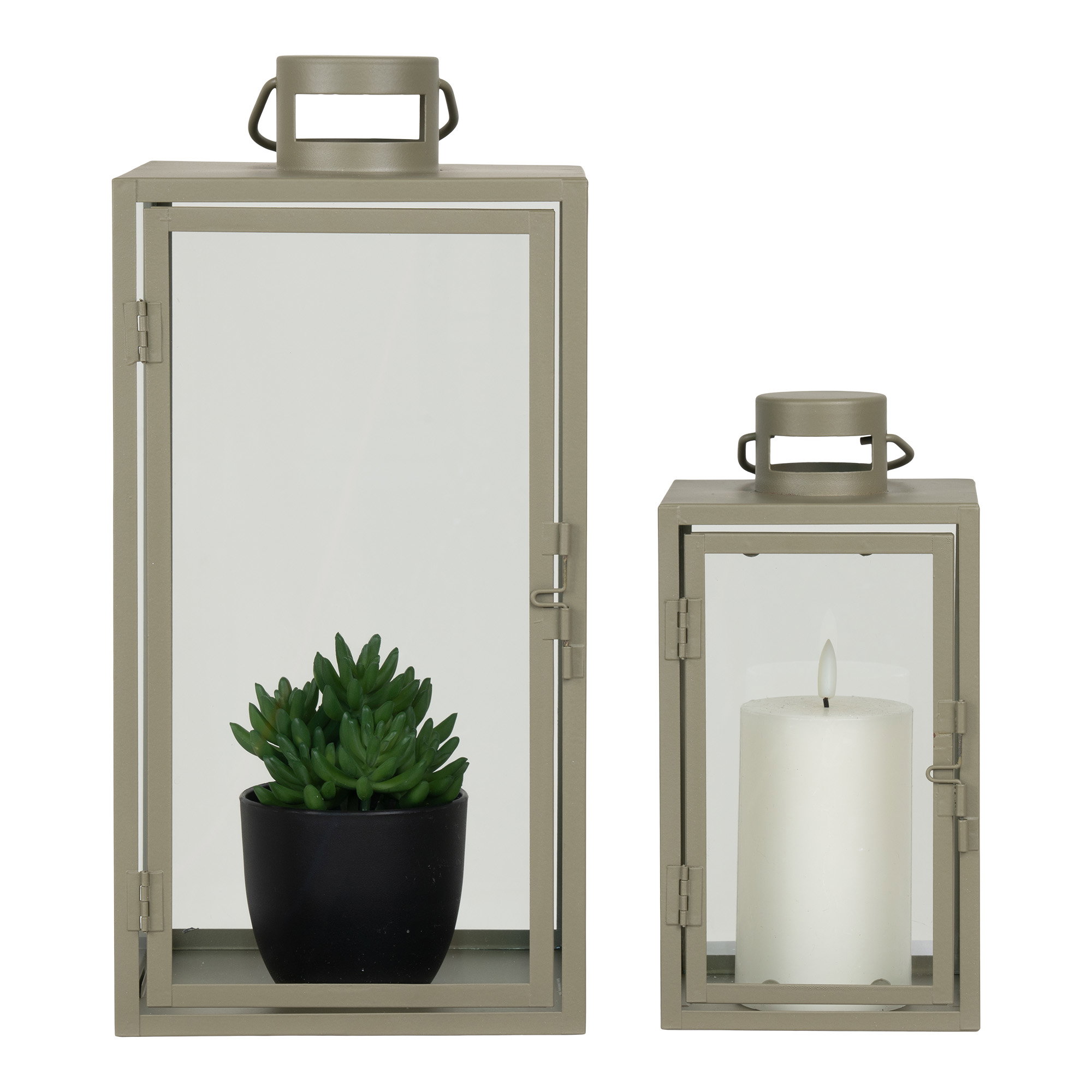 Windlicht Breemmira Staal Groen H25,5 cm - Set van 2 - Afbeelding 2
