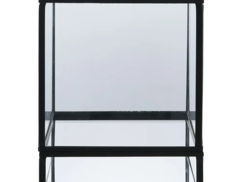 Kandelaar Lolvang zwart metaal en glas, compact rechthoekig ontwerp van 15 cm hoog