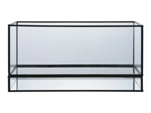 Windlicht Preetos metaal zwart en glas, rechthoekig design, H15 cm, voor sfeervol kaarslicht