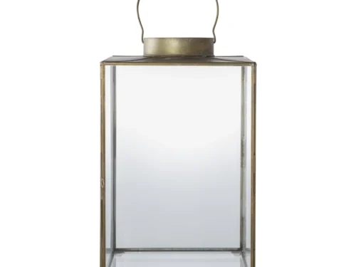 Windlicht Piennonte Metaal H42 cm in antiek messing-look met glas en handgreep