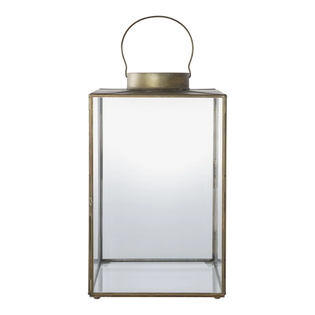 Windlicht Piennonte Metaal H42 cm in antiek messing-look met glas en handgreep