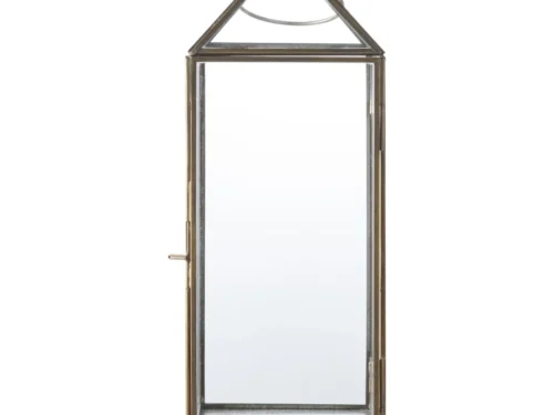 Windlicht Brorrun metaal en glas, antiek messing-look, slank 35 cm hoog voor tafel of dressoir