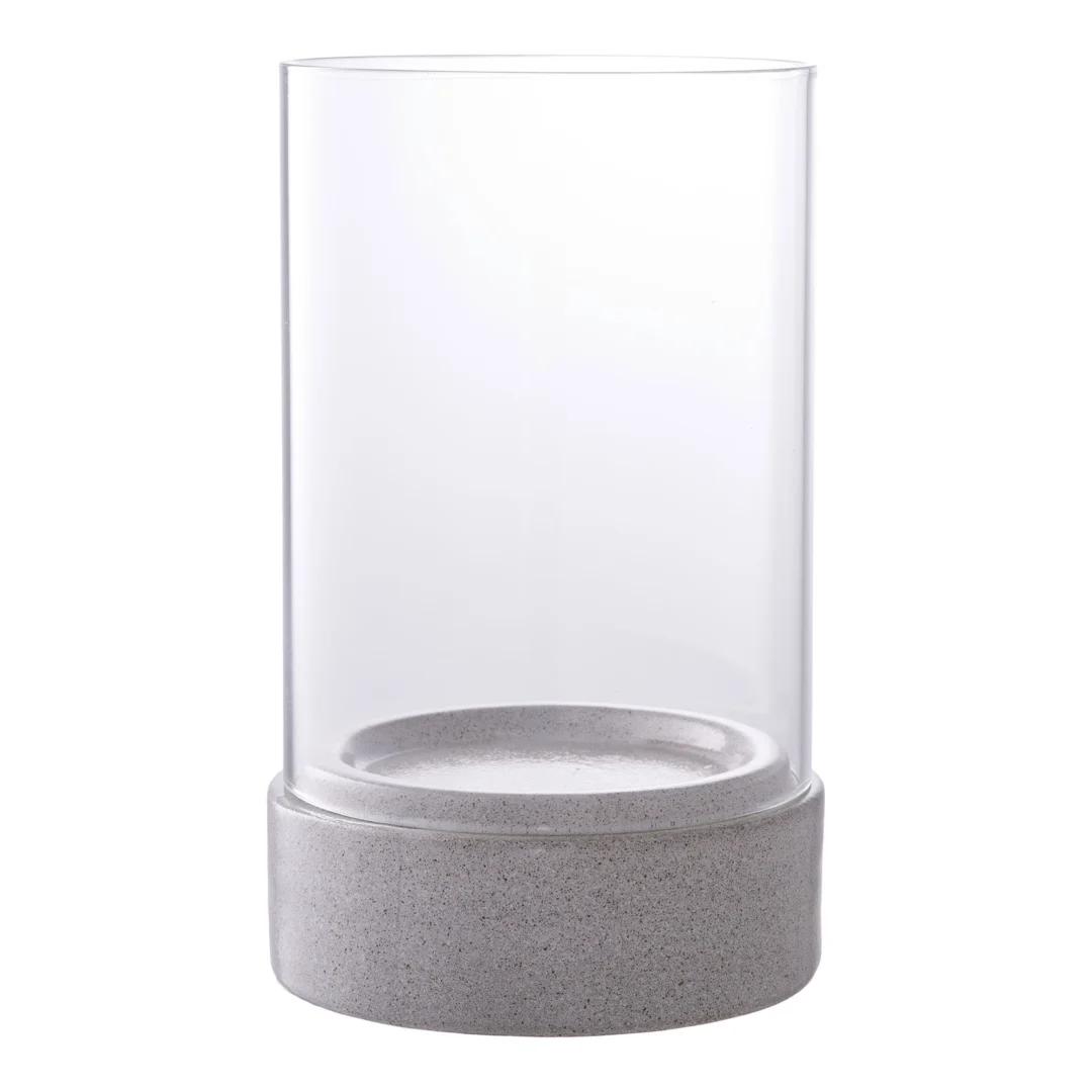 Windlicht Sloodena keramiek grijs met glazen cilinder, elegant en robuust, H25,5 cm