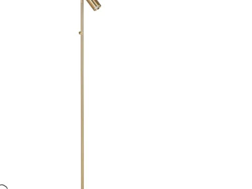 Vloerlamp Tonio messing H150 cm met slank stalen ontwerp en verstelbare spot op ronde voet