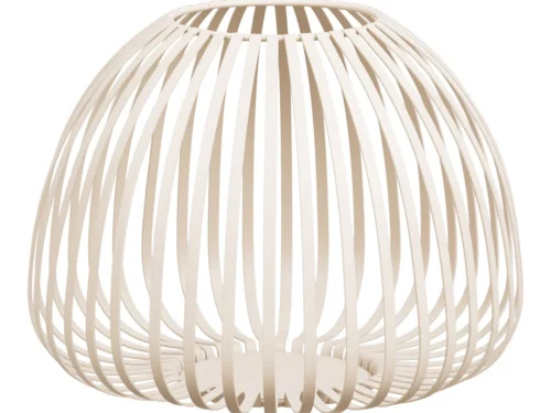Beige metalen windlicht Doraro H20 cm met open lattenstructuur en robuuste ronde vorm