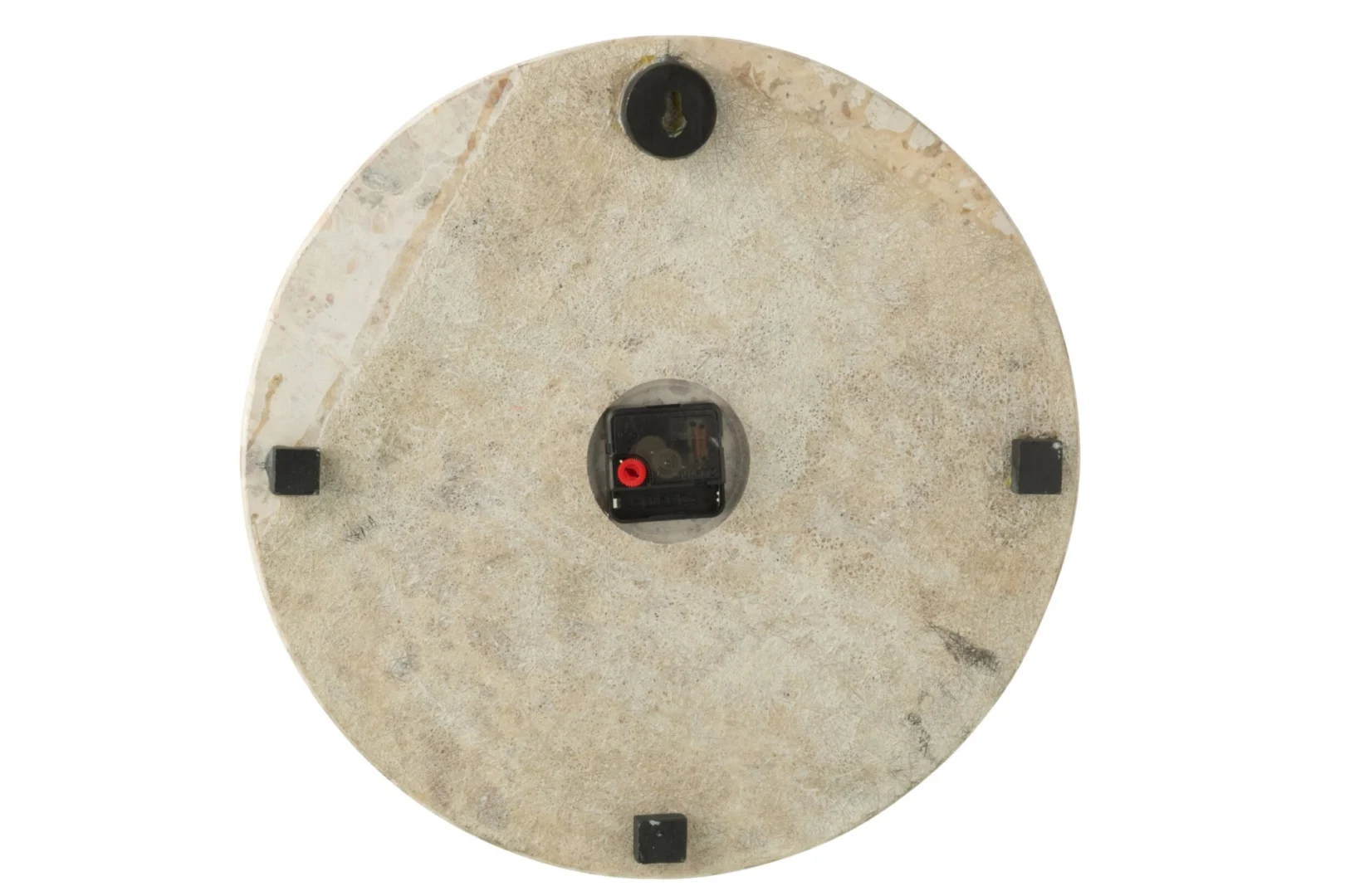 Wandklok Daarrum beige marmer, ronde achterkant met zwart uurwerk en ophangsysteem
