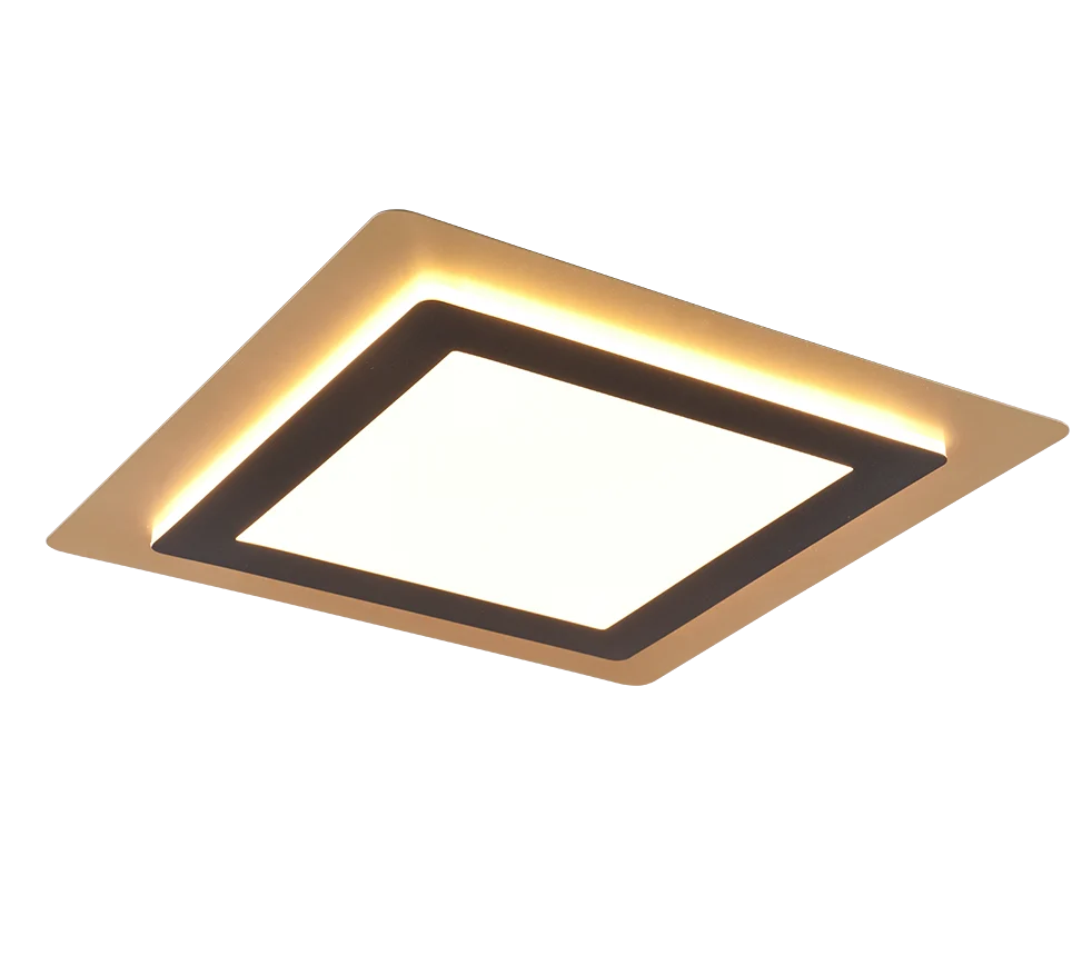 Plafondlamp Hinnand goud en zwart, moderne vierkante LED plafondlamp met strakke afwerking, set van 3