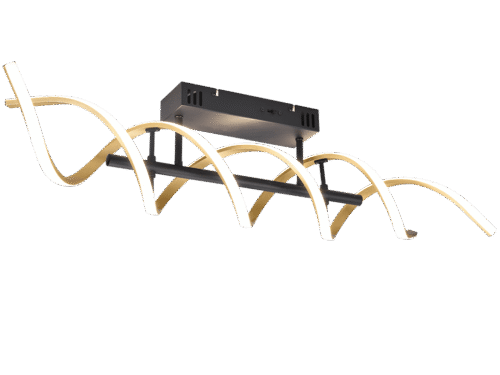 Troondand plafondlamp mat messing set van 3 met golvende LED-armen en moderne zwarte montageplaat