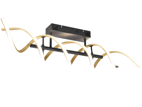 Troondand plafondlamp mat messing set van 3 met golvende LED-armen en moderne zwarte montageplaat