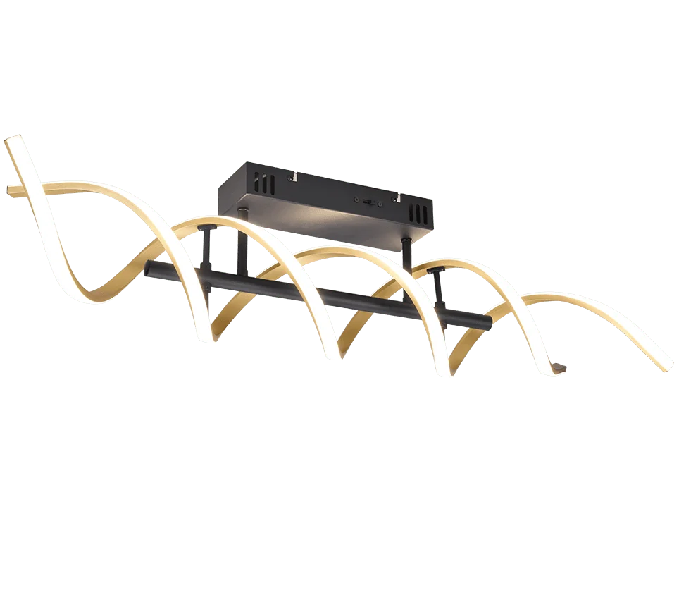 Troondand plafondlamp mat messing set van 3 met golvende LED-armen en moderne zwarte montageplaat