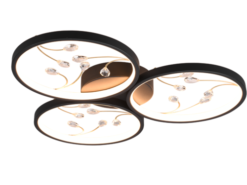 Foornund plafondlamp mat zwart Ø62 cm, set van 3 cirkels met glazen accenten en warm wit LED-licht