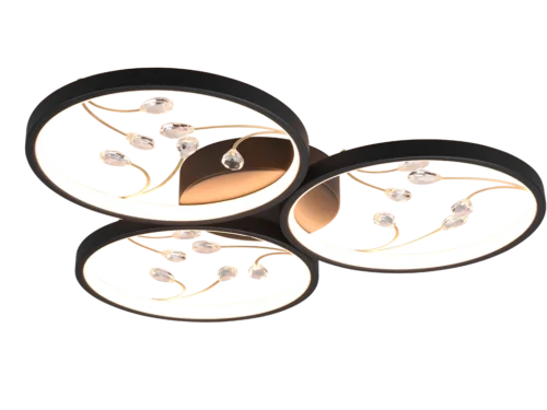Foornund plafondlamp mat zwart Ø62 cm, set van 3 cirkels met glazen accenten en warm wit LED-licht