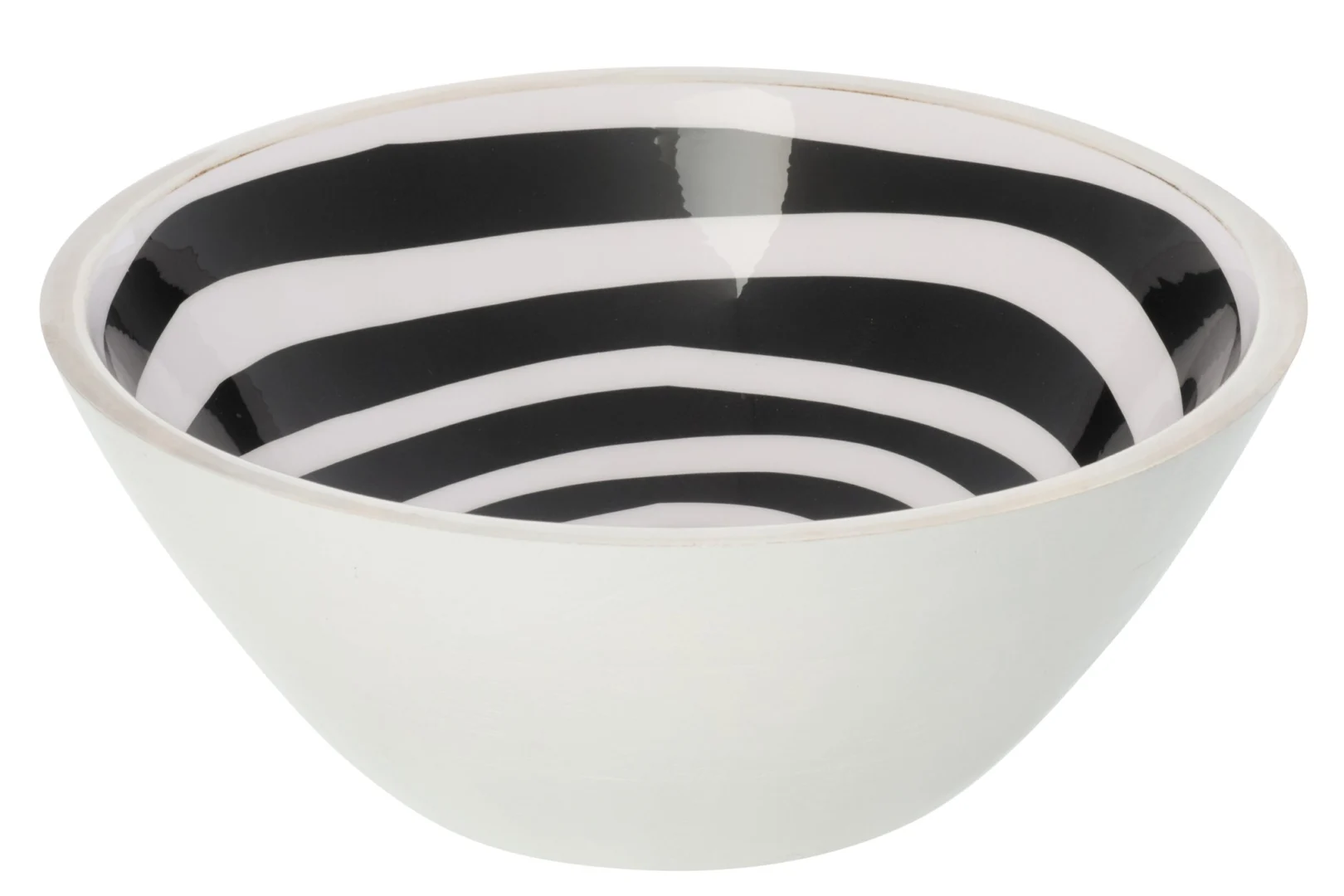 Kom Greinon mangohout zwart-wit met gestreept glazuur, grote decoratieve woonkom 30 cm