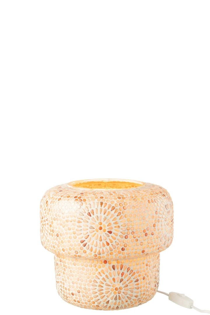 Tafellamp Gronnello glas H24 cm met beige mozaïekpatroon en warme sfeerverlichting