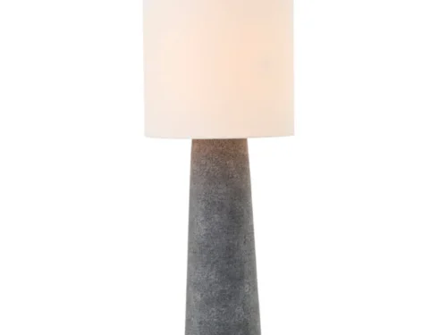 Vloerlamp Paatena met grijze glasvezel voet, linnen kap en modern silhouet, H165 cm