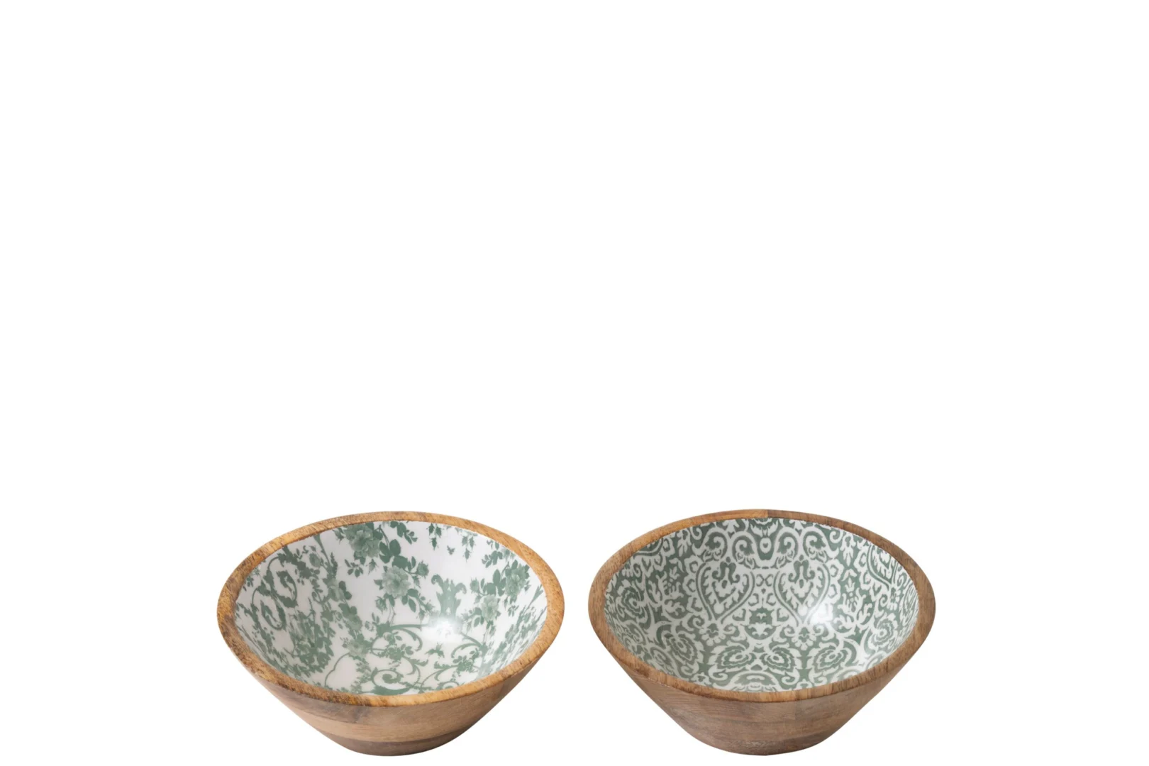 Kom Grardio mangohout groen set van 2 met decoratief patroon en warme houten afwerking