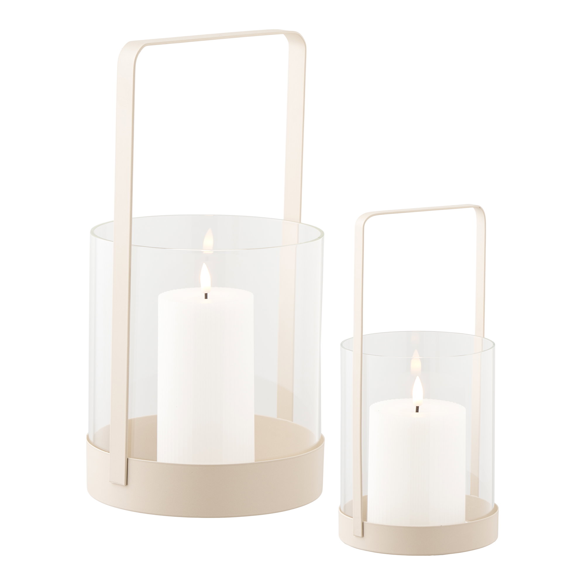 Windlicht Tilver Metaal Beige H25 cm - Set van 2 - Afbeelding 3