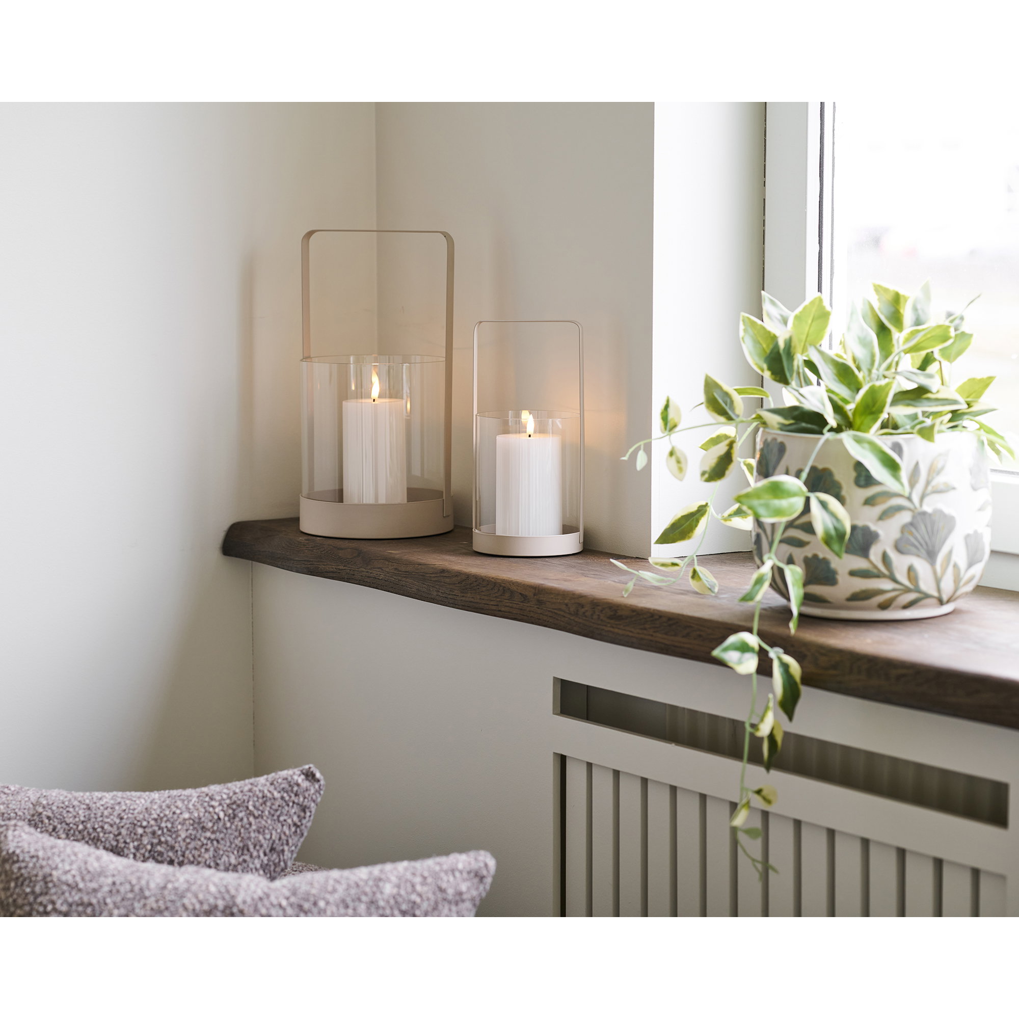 Windlicht Tilver Metaal Beige H25 cm - Set van 2 - Afbeelding 5