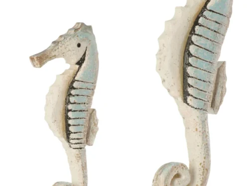 Woonaccessoire Zietund zeepaard op houten voet, naturel wit-blauw met vintage afwerking