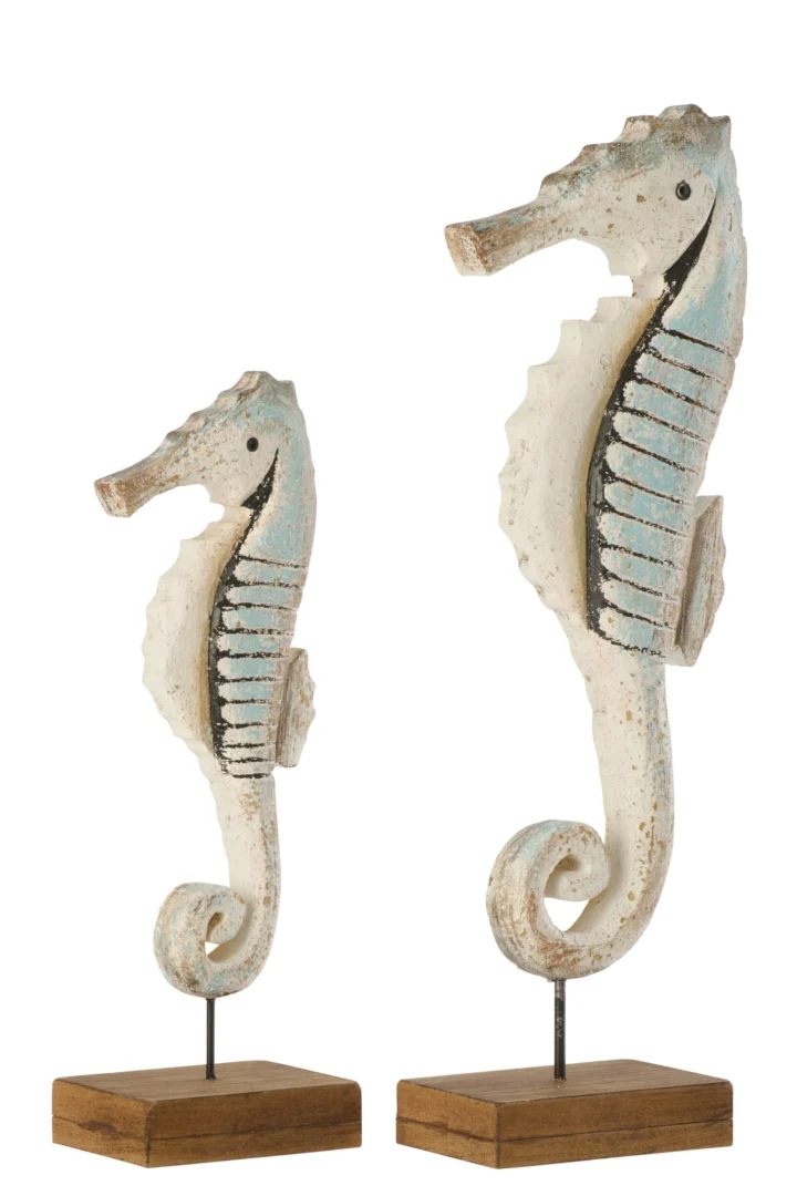Woonaccessoire Zietund zeepaard op houten voet, naturel wit-blauw met vintage afwerking