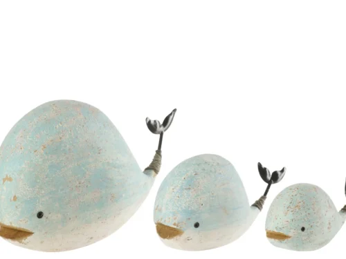 Decoratiefiguur Printan walvis van wit paulowniahout met speelse, natuurlijke afwerking, H13,5 cm
