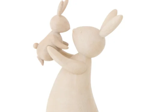 Nestura naturel decoratiefiguur van konijnenmoeder met kind, 31 cm, zachte houten uitstraling