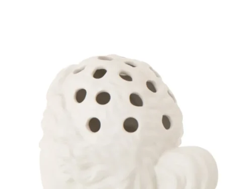 Vaas Saunsia wit dolomiet Lady Head, decoratieve woonaccessoire met ronde openingen en zachte vorm